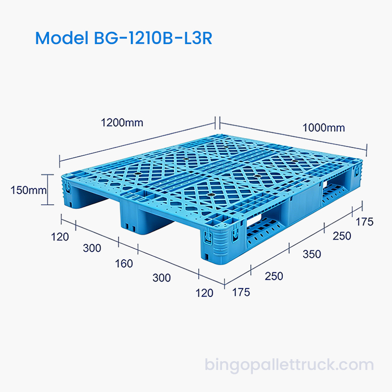 Plastikowa paleta o wymiarach 1200 x 1000 mm ze wzmocnieniem stalowym dla magazynu