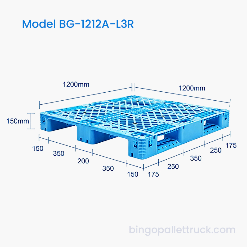 Ekonomiczna paleta z trzema prowadnicami 1200 x 1200 mm ze stalowymi prętami i niezawodną ładownością