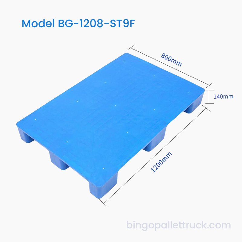 Plastikowa paleta z 9 nogami, nadająca się do recyklingu, o wymiarach 1200 x 800 mm, przeznaczona do logistyki